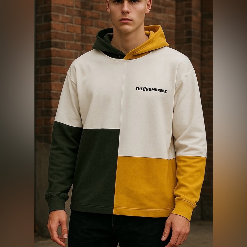 The Hundreds Abstract Off-White Gold & Green Colorblock men’s Hoodie‎ large